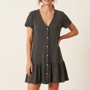 Smash + Tess Button Down Ruffle Mini Dress Grey Size Medium